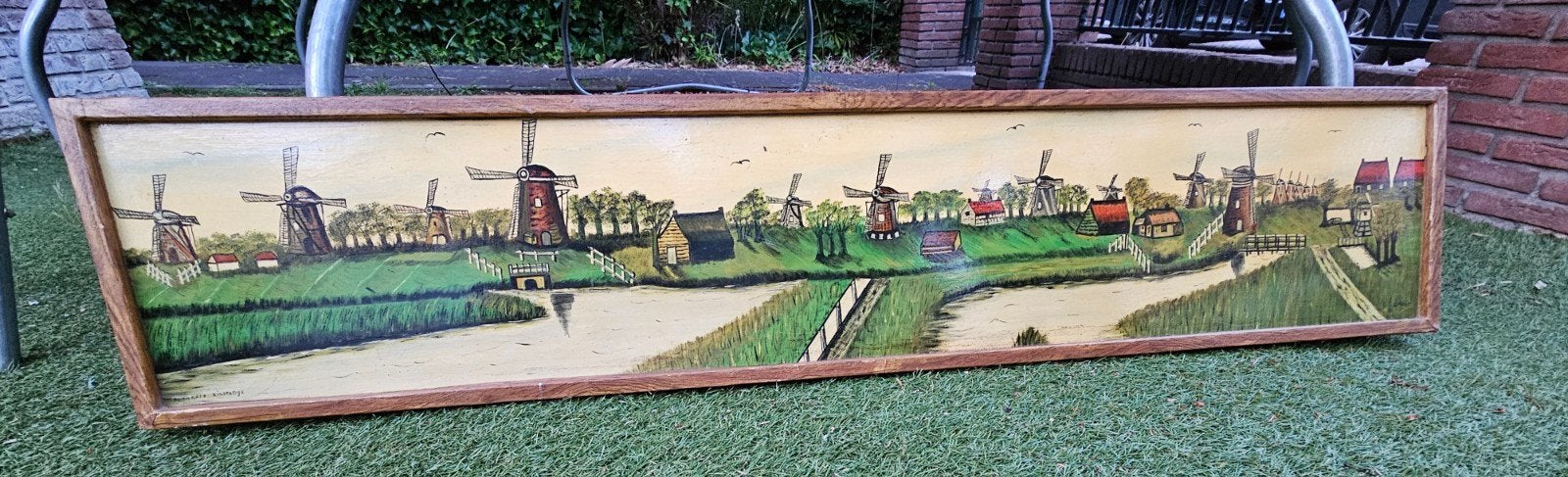 Groot handgeschilderd panorama Kinderdijk molens – 160 cm br, Ophalen