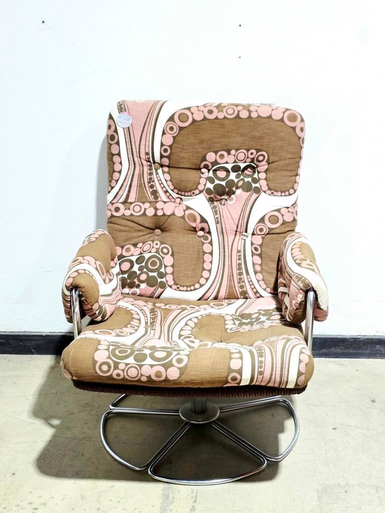 Rare Mid-Century Modern Chrome Swivel Chair, Huis en Inrichting, Stoelen, Ophalen, Eén