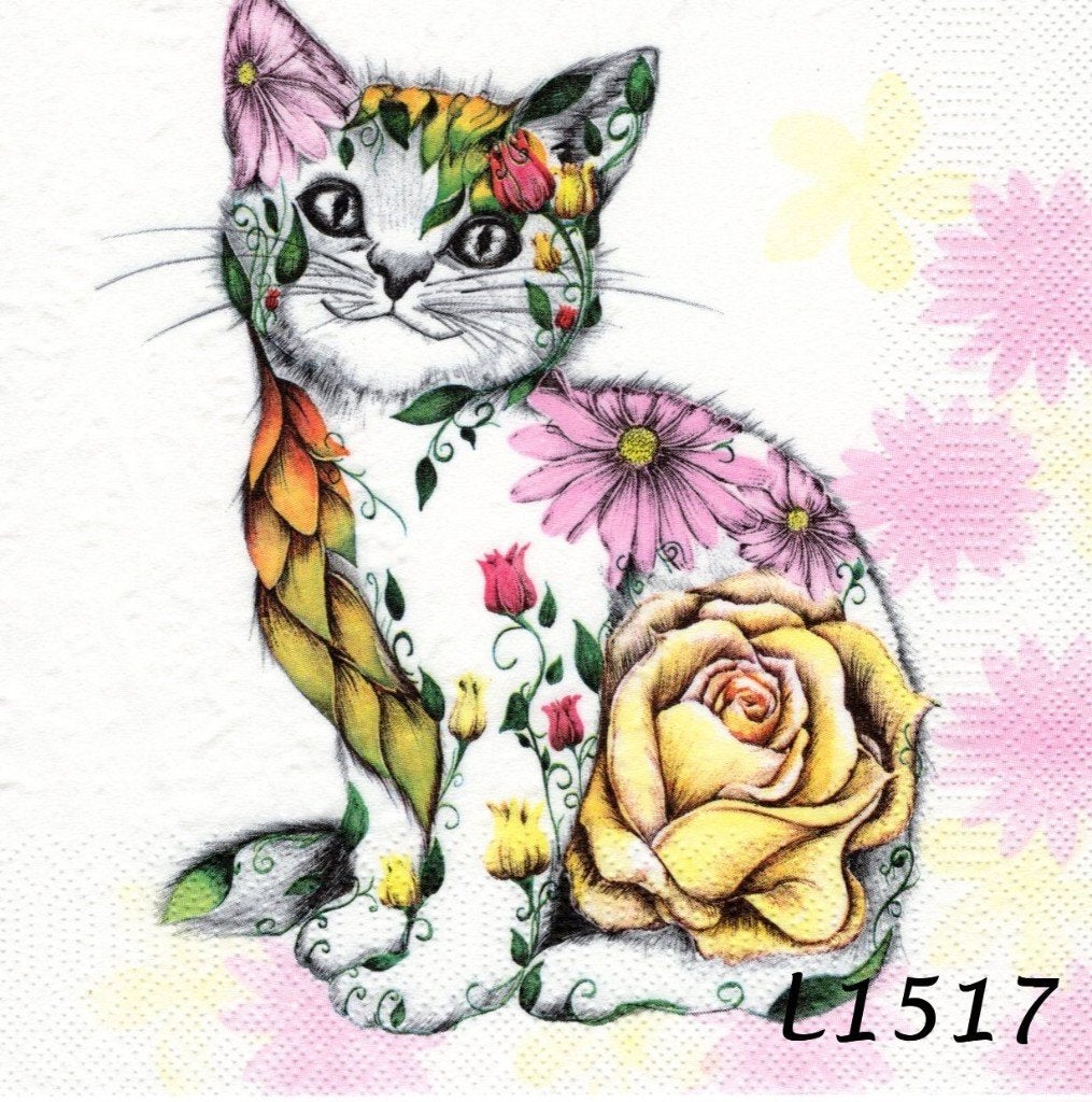 Servetten decoupage/bullet journal - poes / kat L1517, Verzenden, Nieuw