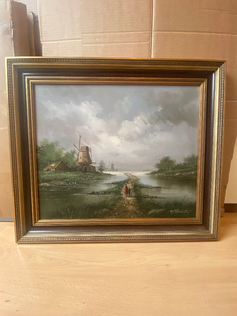 Mooi olieverf schilderij. Landelijk tafereel, Antiek en Kunst, Doek, Ophalen of Verzenden, Landschap, Olieverf