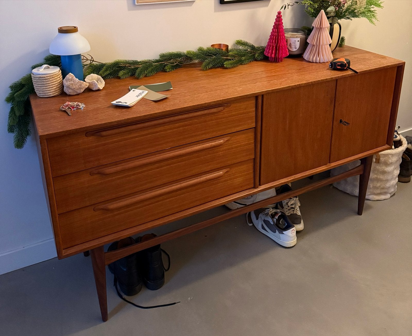 Vintage Heinrich Riestenpatt Teak Dressoir Sideboard Retro, Ophalen, Minder dan 50 cm, Gebruikt, Met deur(en)