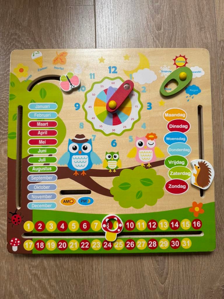 Houten leerbord kalender klok tellen en seizoenen, Ophalen of Verzenden, Gebruikt, Ontdekken