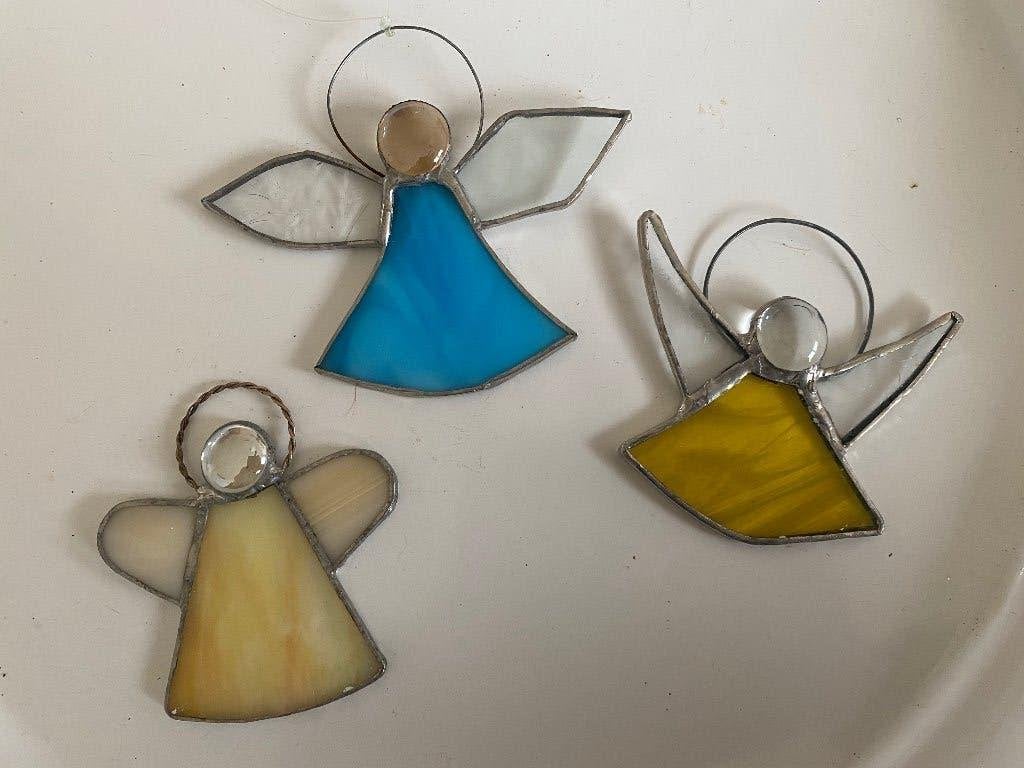 Vintage Kerst 3 glas in lood Engeltjes zgan!, Diversen, Ophalen of Verzenden, Zo goed als nieuw