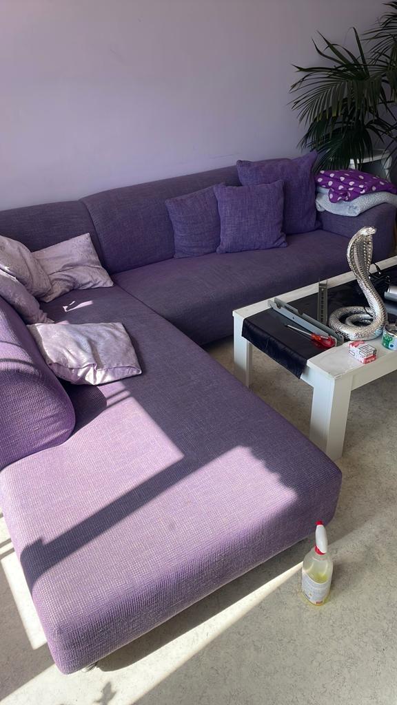 Leuke gratis paarse hoekbank, Huis en Inrichting, Ophalen of Verzenden, Zo goed als nieuw, Tweepersoons, 160 cm