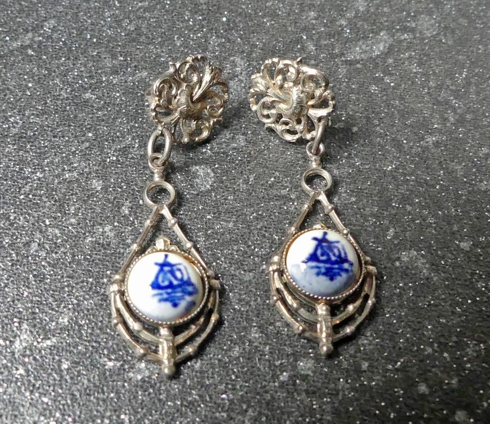 Vintage oorbellen molens Delft oorhangers Delftsblauw, Sieraden, Tassen en Uiterlijk, Overige materialen, Ophalen of Verzenden