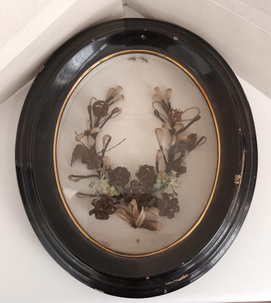 Schitterend antiek Haarwerk haarkader Memento Mori, Ophalen of Verzenden