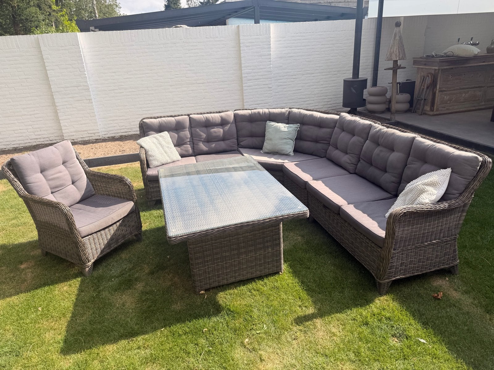 Loungebank met stoel en tafel, Ophalen, 5 zitplaatsen, Gebruikt, Loungeset