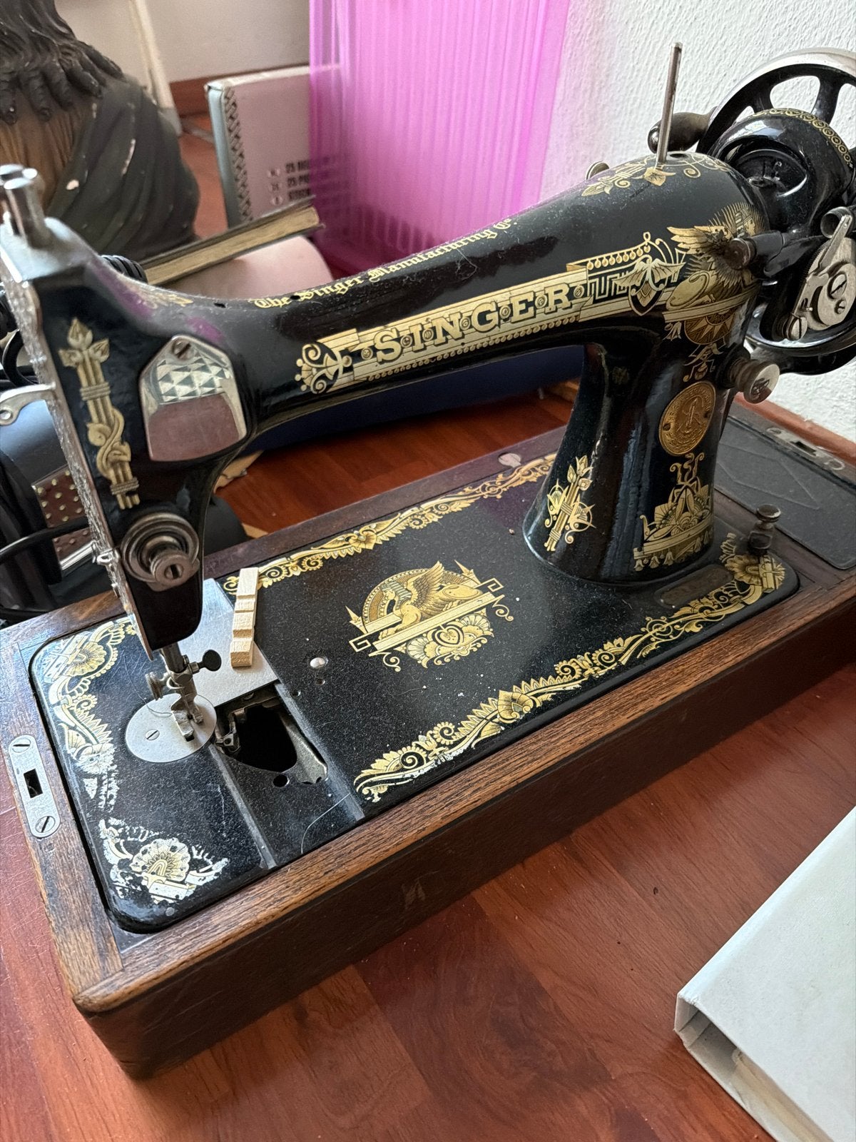 Antieke Singer Naaimachine met Houten Koffer, Ophalen of Verzenden