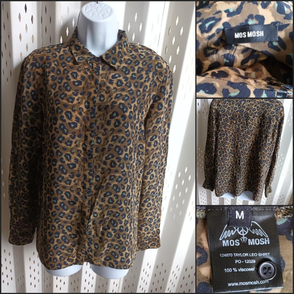 Mos Mosh bruine blouse met luipaardprint viscose knoopjes M, Maat 38/40 (M), MOS MOSH, Bruin, Ophalen of Verzenden