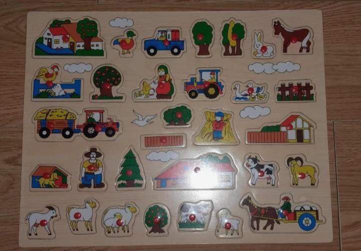 32-delige houten kinderpuzzel - Boerderij thema, 2 tot 4 jaar, Gebruikt, 10 tot 50 stukjes, Ophalen of Verzenden