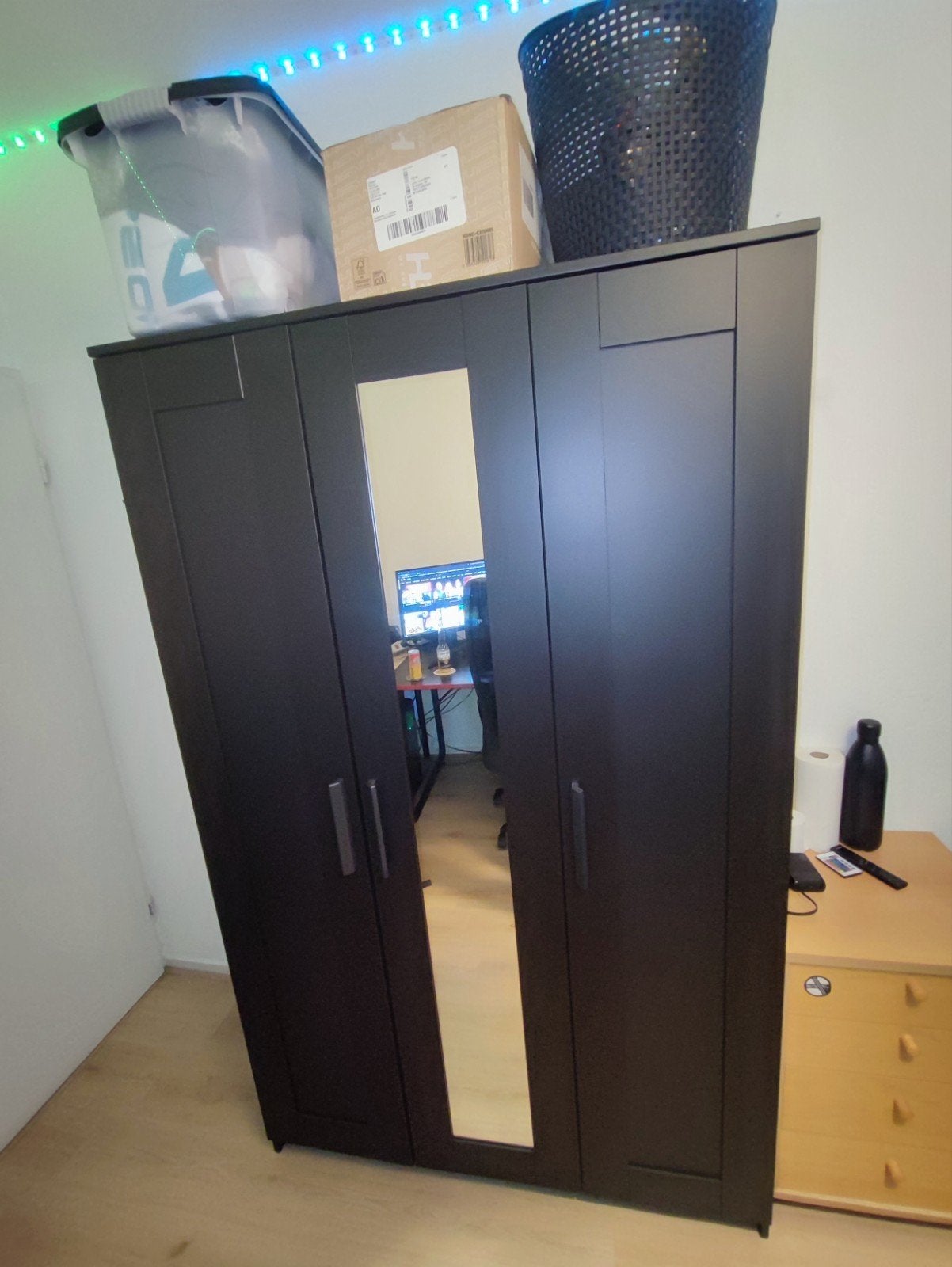 BRIMNES Wardrobe with 3 doors, black, 117x50x190 cm, Huis en Inrichting, Kasten | Kledingkasten, Ophalen, 50 tot 100 cm, Zo goed als nieuw