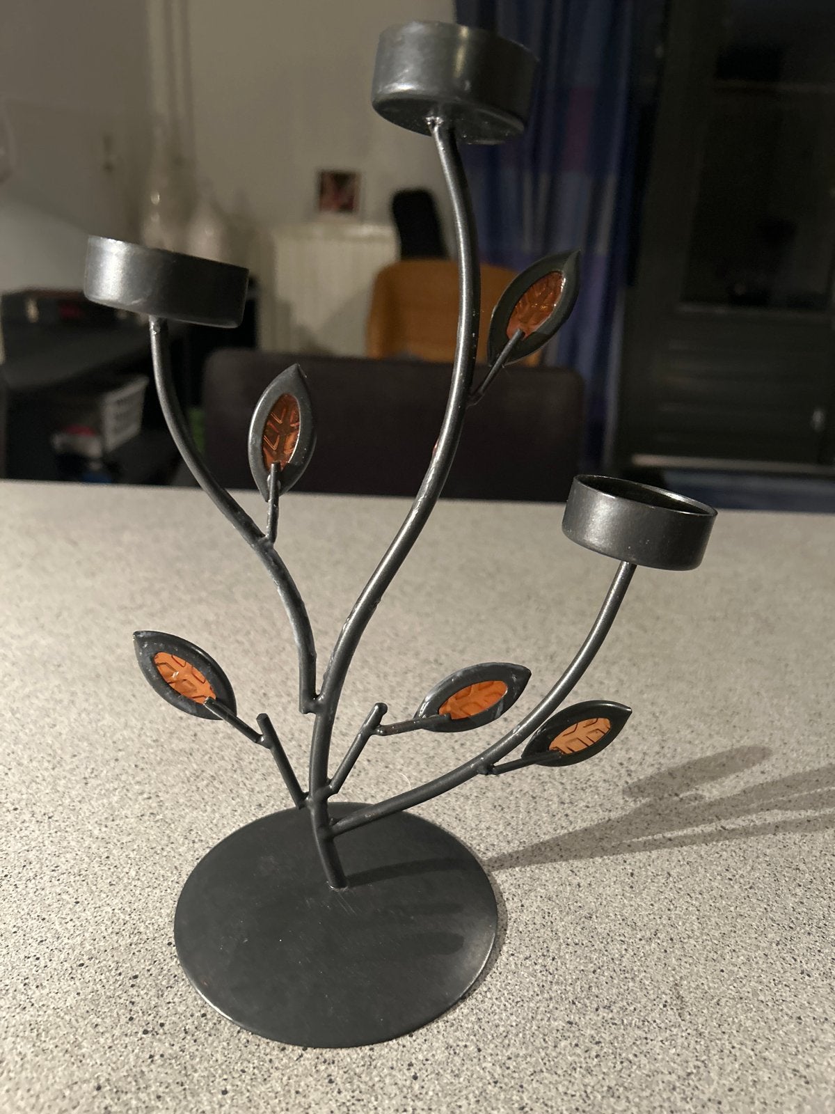 Metalen Kandelaar met Bladeren - Sfeervolle Decoratie, Huis en Inrichting, Zwart, Ophalen of Verzenden, Zo goed als nieuw, Metaal