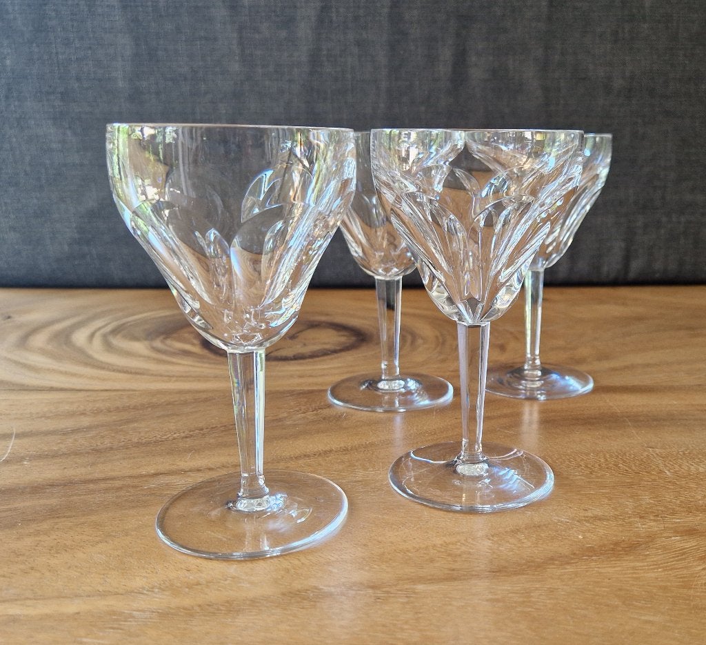 4x handgemaakte vintage kristal wijnglazen Val St Lambert, Ophalen of Verzenden