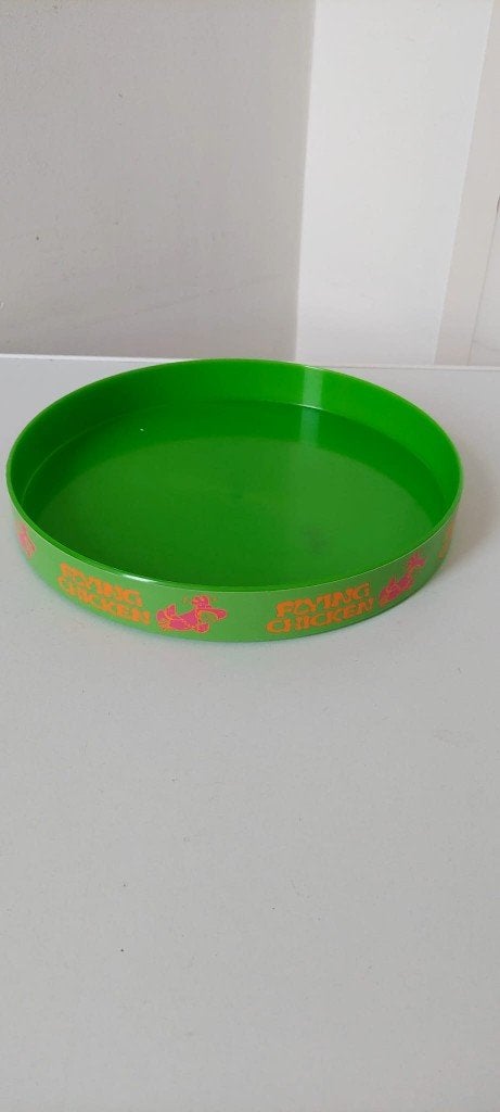 Vintage Flying Chicken dienblad jaren 80 – Retro / Neon, Eu, Rond, Zo goed als nieuw, Dienblad