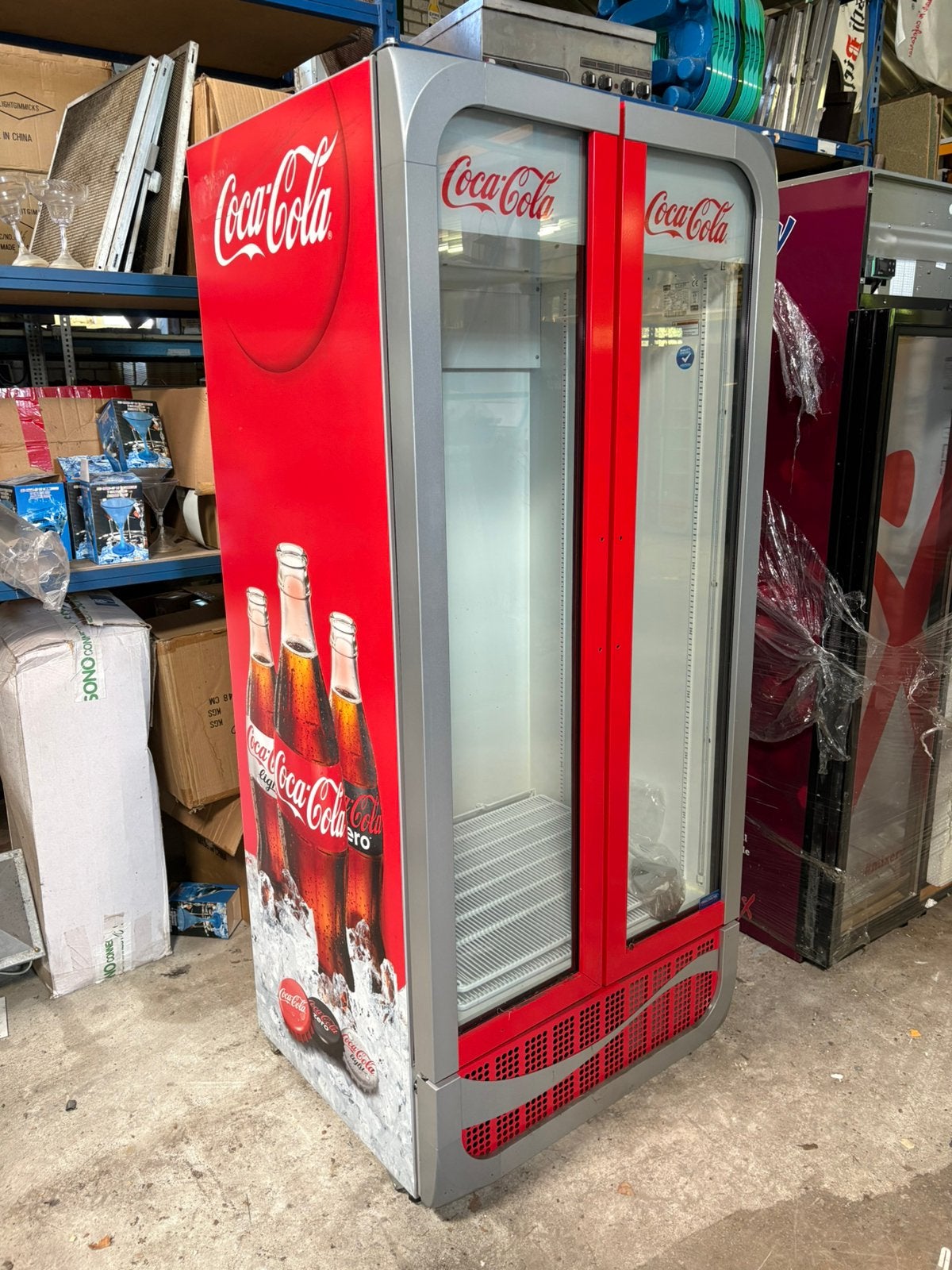 Tweedeurs Coca Cola Desperados Mixery glasdeur koelkast, Witgoed en Apparatuur, Ophalen, Zonder vriesvak, 200 liter of meer, 60 cm of meer