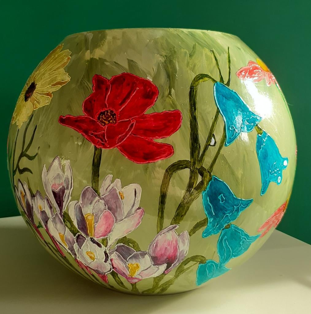 Handbeschilderde Bolvaas " LOVELY" van RIXSA-ART, Huis en Inrichting, Woonaccessoires | Vazen, Ophalen of Verzenden, Minder dan 50 cm