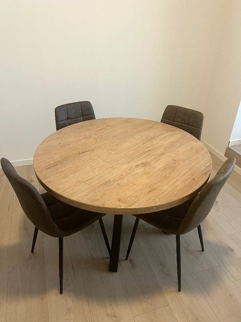 Eettafel rond, Huis en Inrichting, Tafels | Eettafels, Ophalen, Hout/industrieel, Rond, Zo goed als nieuw