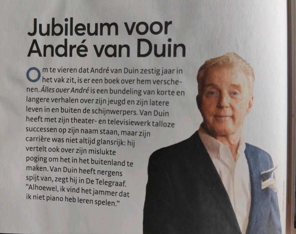 Jubileum voor Andre van Duin. Knipsel 2024, Verzamelen, Ophalen of Verzenden, 1980 tot heden, Nederland, Knipsel(s)