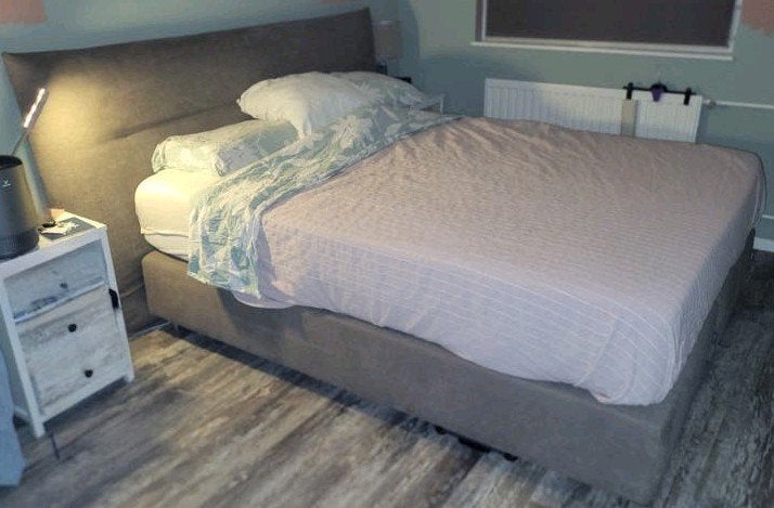 Boxspring Karlsson 160x200+Mline topmatras ZGAN!, Ophalen, Bruin, Tweepersoons, 140 cm
