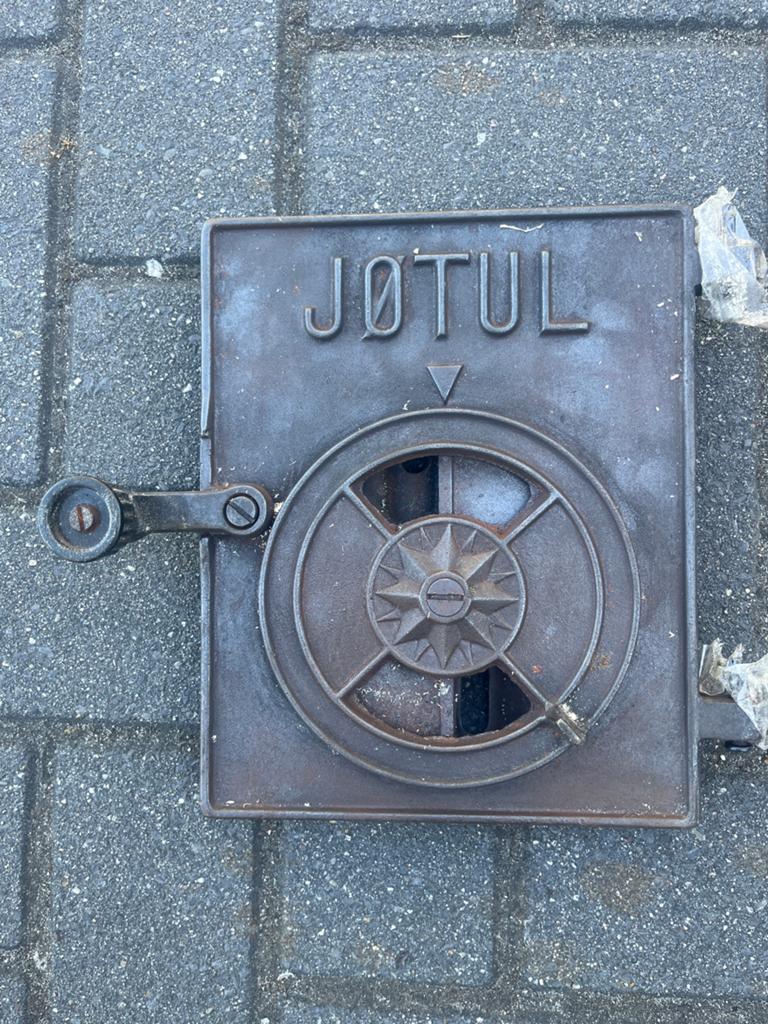 Jøtul gietijzeren haarddeur - Vintage, Ophalen of Verzenden, Gebruikt, Inbouwhaard, Houthaard