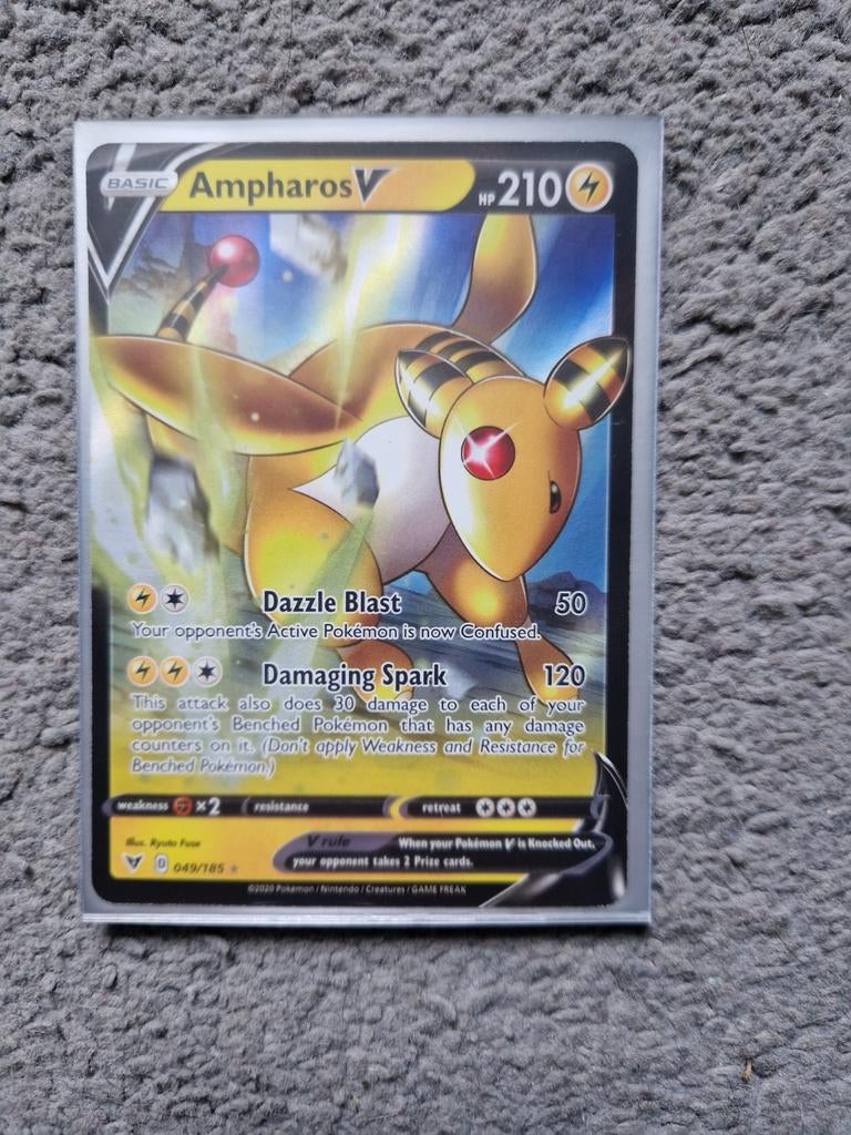 Ampharos V Pokemon Vivid voltage Full art 049/185, Ophalen, Zo goed als nieuw, Losse kaart, Foil