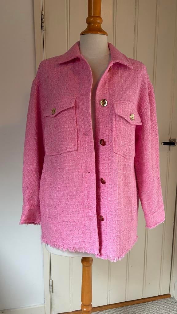 Roze tweed jasje met gouden knopen, Ophalen of Verzenden, Zo goed als nieuw, Maat 38/40 (M), Roze