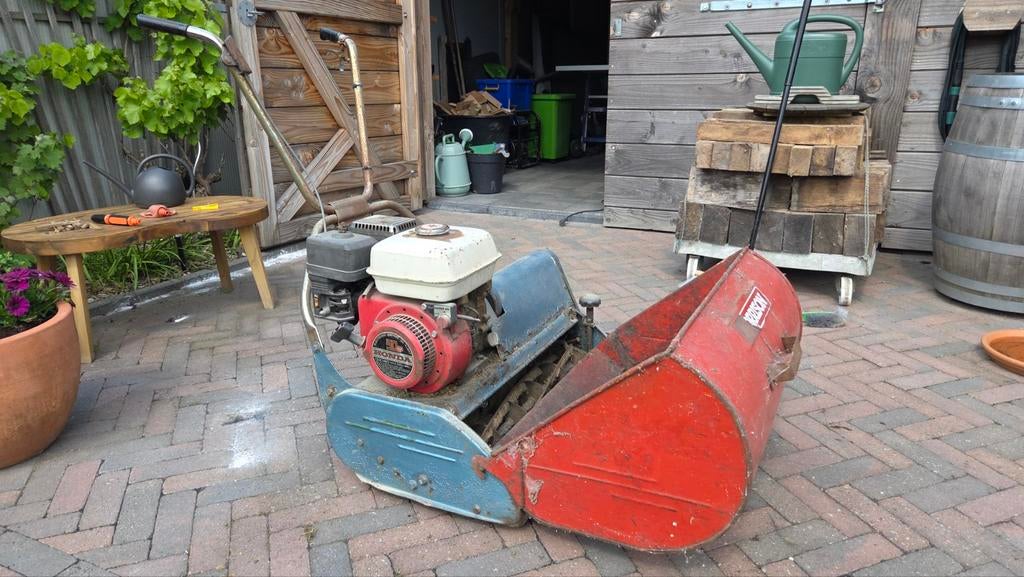 Morrison kooimaaier met Honda 5pk benzinemotor en wals- 60cm, Ophalen, Gebruikt, Benzine-grasmaaier, 50 cm of meer
