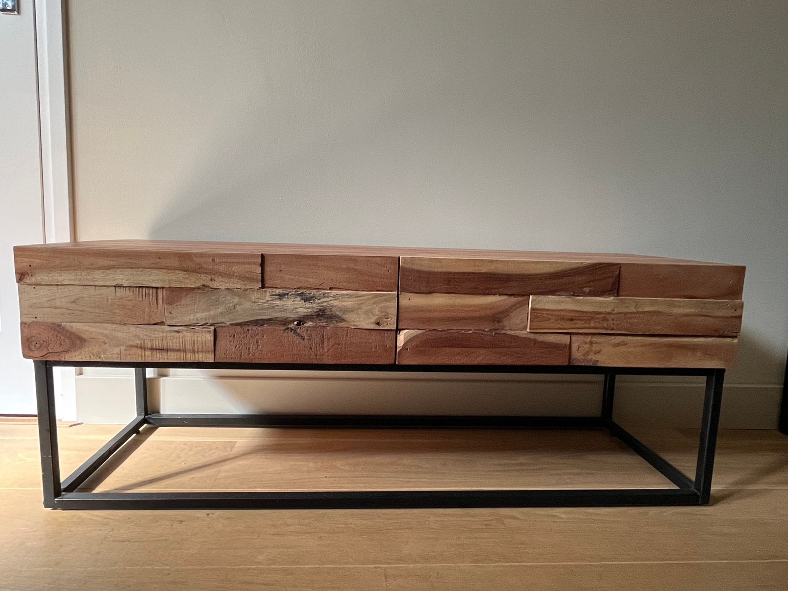 TV meubel - acaciahout, Ophalen, 100 tot 150 cm, Zo goed als nieuw, Minder dan 100 cm