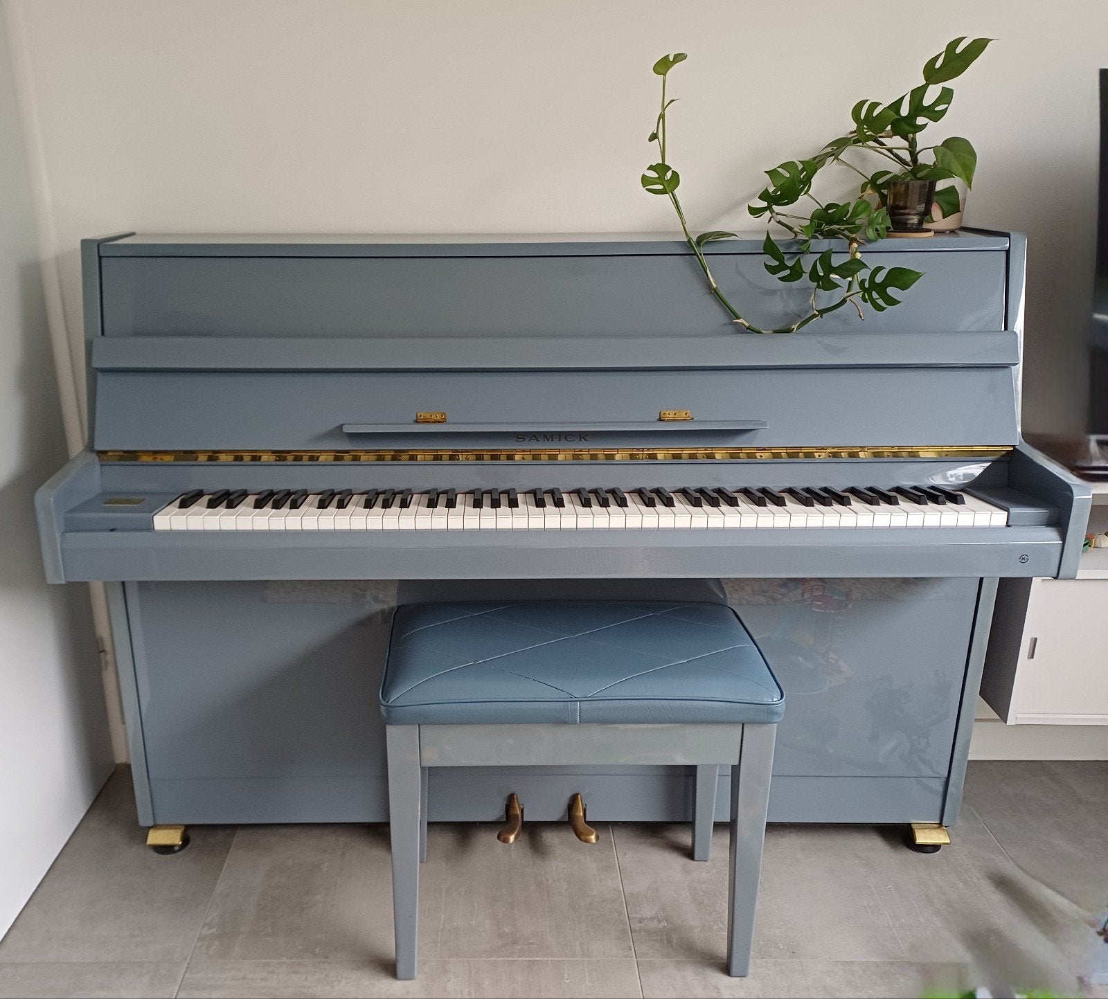 Unieke blauwe Samick piano - 148,5x50x108 cm, Ophalen, Gebruikt, Overige kleuren, Piano