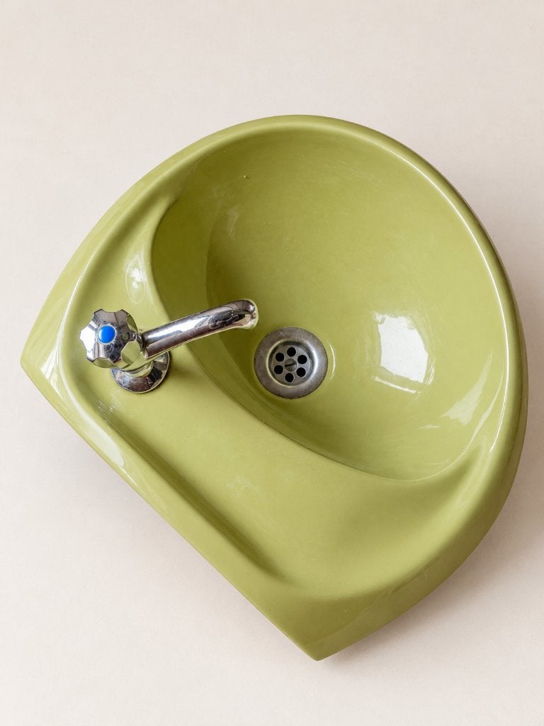 Vintage Ideal Standard fonteintje – avocado 70's – kraan, Doe-het-zelf en Verbouw, Ophalen of Verzenden, Gebruikt, Chroom, Toilet