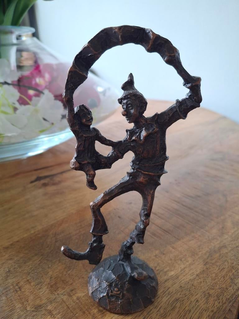 Bronzen beeldje: Clown met kind, Ophalen of Verzenden