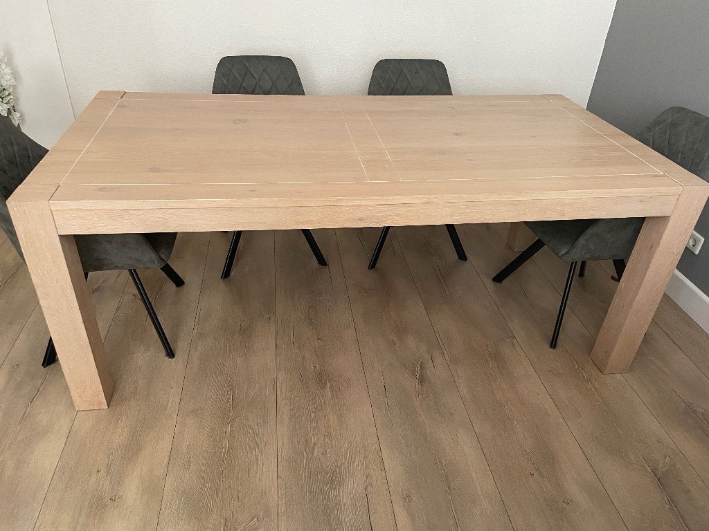 Eettafel geborsteld eiken, Huis en Inrichting, Tafels | Eettafels, Ophalen, Gebruikt, Eikenhout, 200 cm of meer