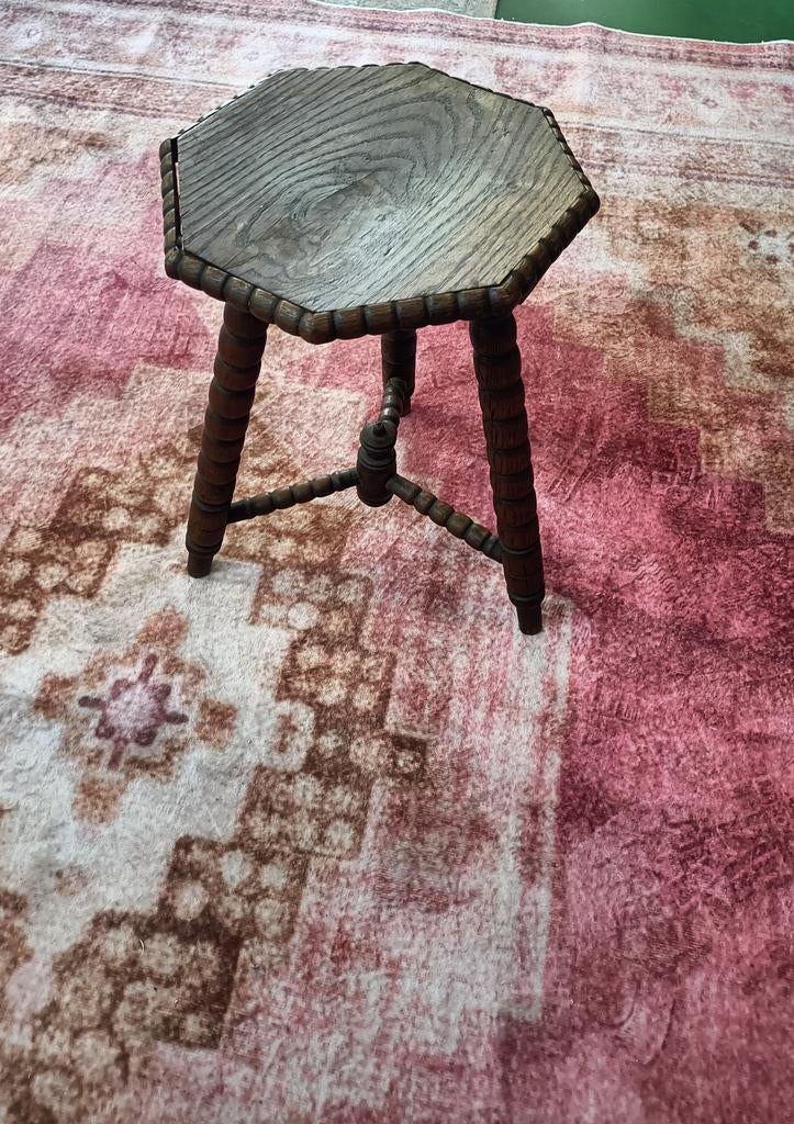 Antiek houten krukje - Zeshoekig, Antiek en Kunst, Ophalen of Verzenden