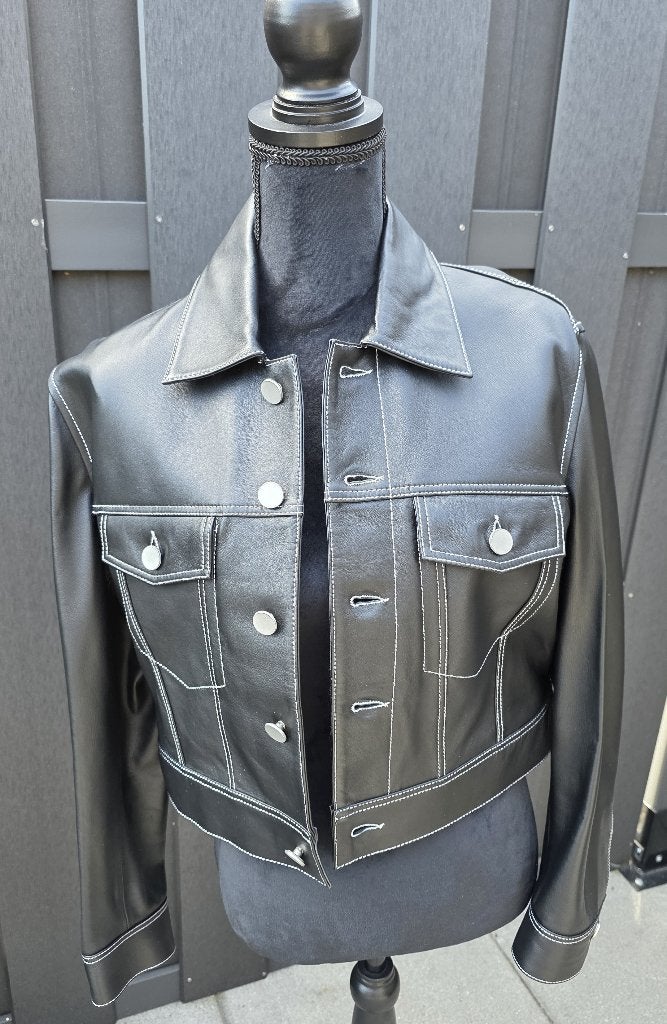 Arma zwarte leren jas cropped maat 34, Kleding | Dames, Ophalen of Verzenden, Zo goed als nieuw, Maat 34 (XS) of kleiner, Zwart