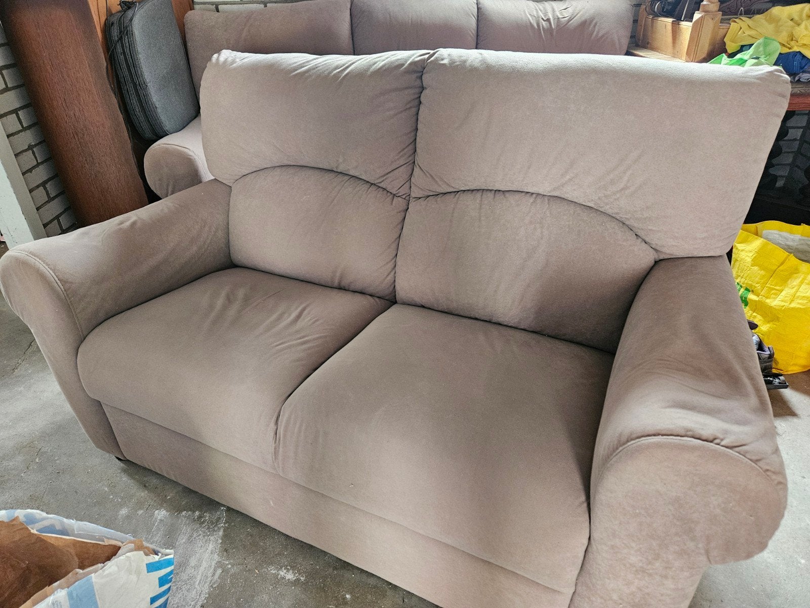 Tweedehands 3-zits en 2-zits bankstel in grijze stof, Ophalen, Gebruikt, Driepersoons, 75 tot 100 cm