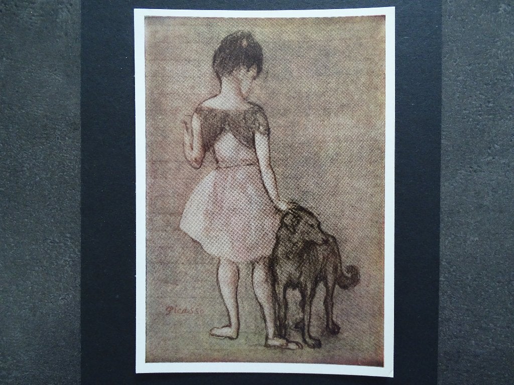 Pablo Picasso - Meisje met hond - Pastel, Ophalen of Verzenden, Voor 1920, Ongelopen, Sterren en Beroemdheden