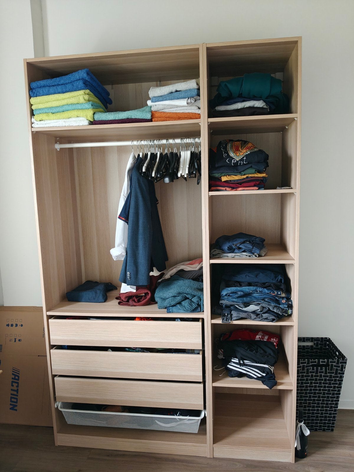 Ikea Pax Kast, 3 lades + schoenenrek, roede en grote vakken, Ophalen, 100 tot 150 cm, Zo goed als nieuw, Ikea PAX