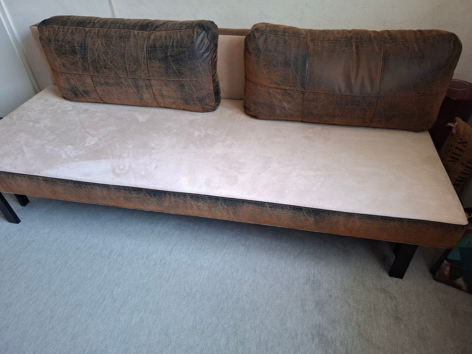 Uitschuifbare bedbank 130x200 - met super topper (los), Ophalen, Gebruikt, Bruin, 200 cm
