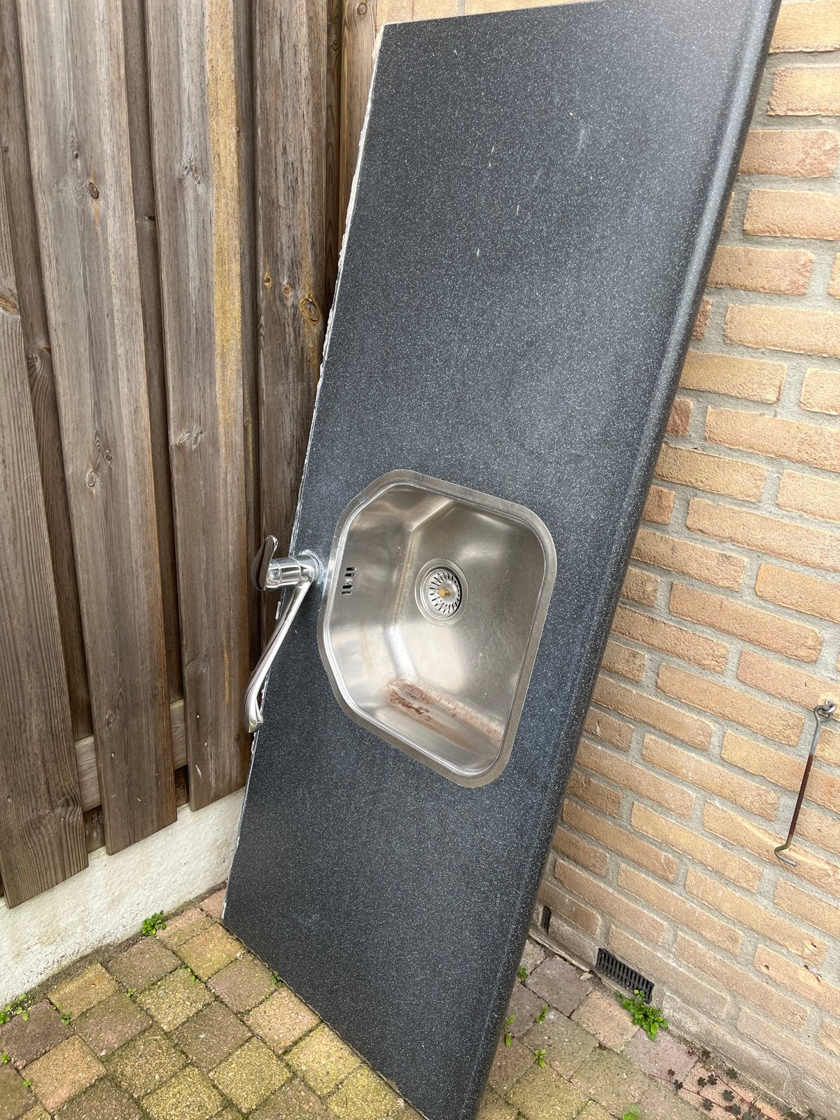 Zwarte keukenblad met spoelbak en kraan, Ophalen of Verzenden, Zwart, Metaal, Overige typen
