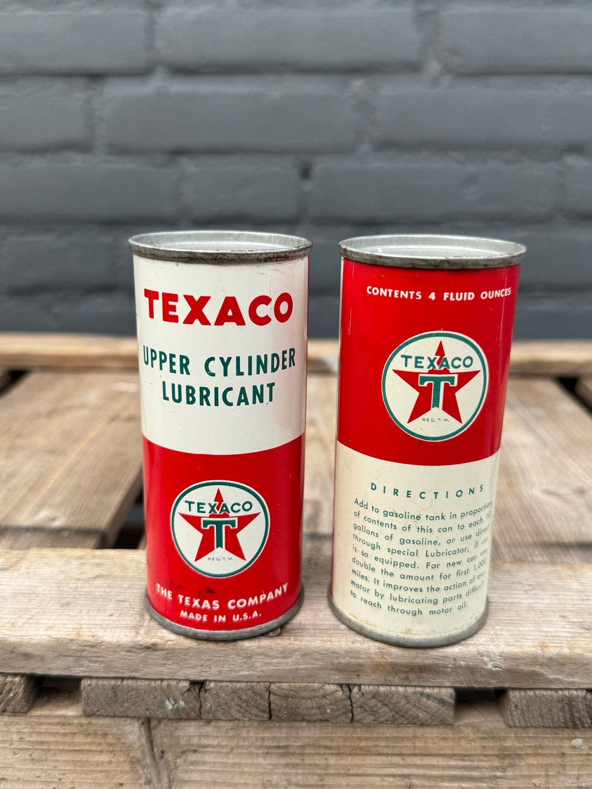 Vintage Texaco Olieblikken - Decoratie, Verzamelen, Gebruikt, ., Ophalen of Verzenden, .