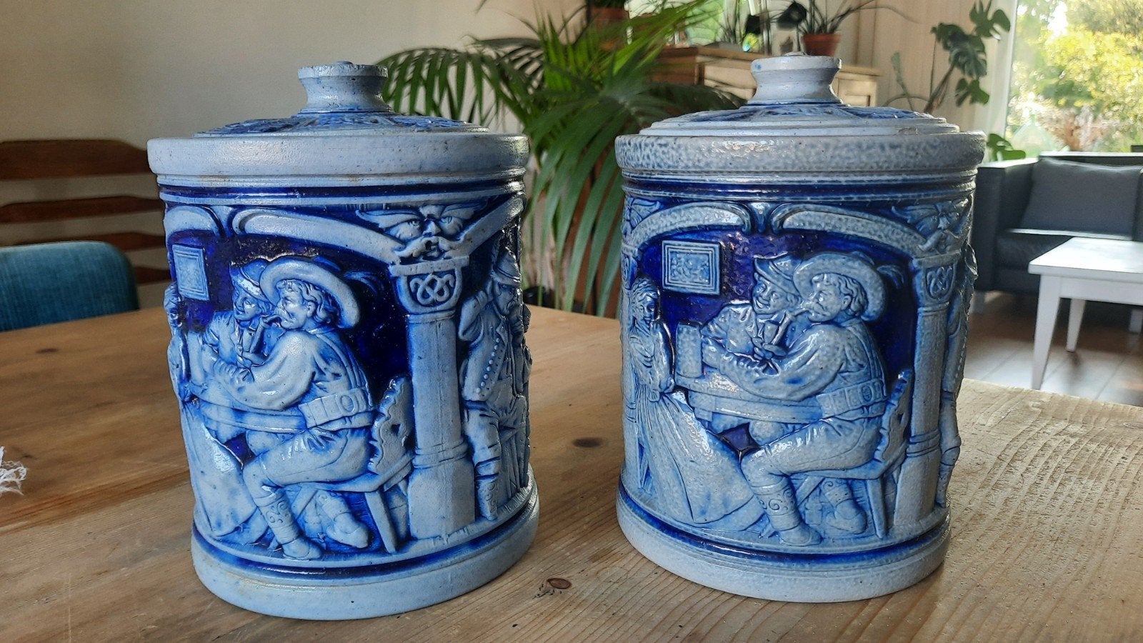 Set van 2 antieke tabaks potten met deksel, Antiek en Kunst, Antiek | Keramiek en Aardewerk, Ophalen of Verzenden