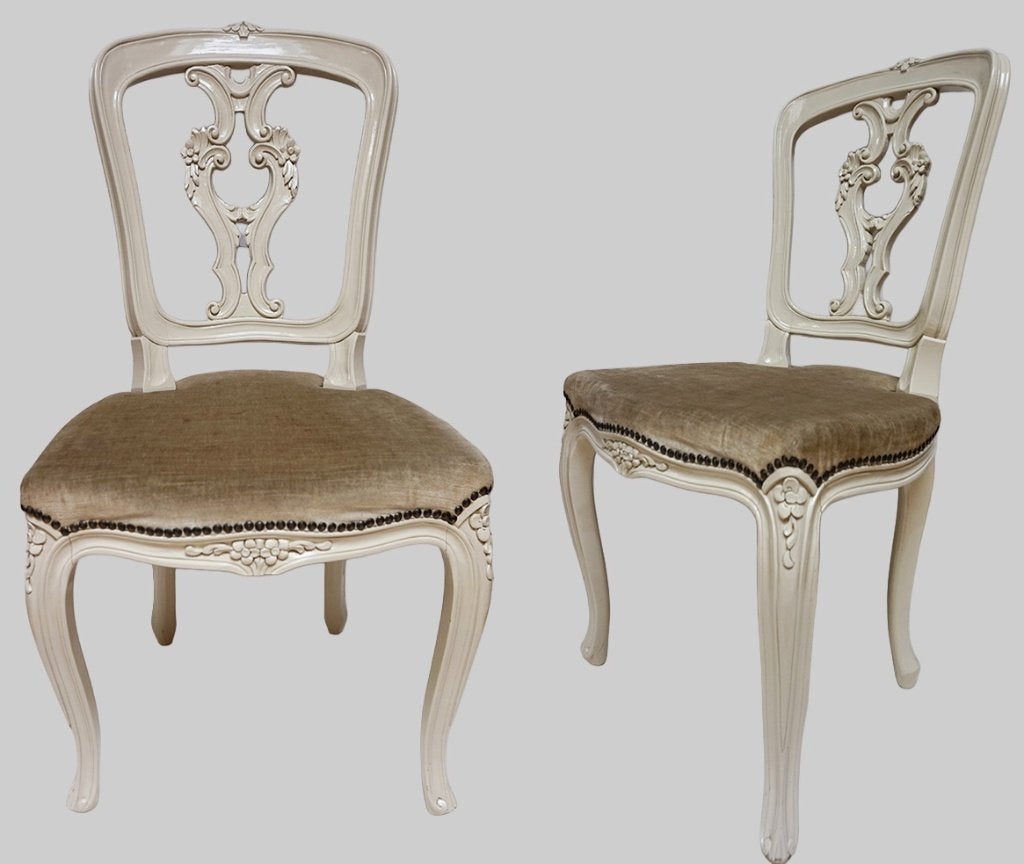 Set van 2 antieke barok stijl wit/beige gelakte stoelen, Ophalen