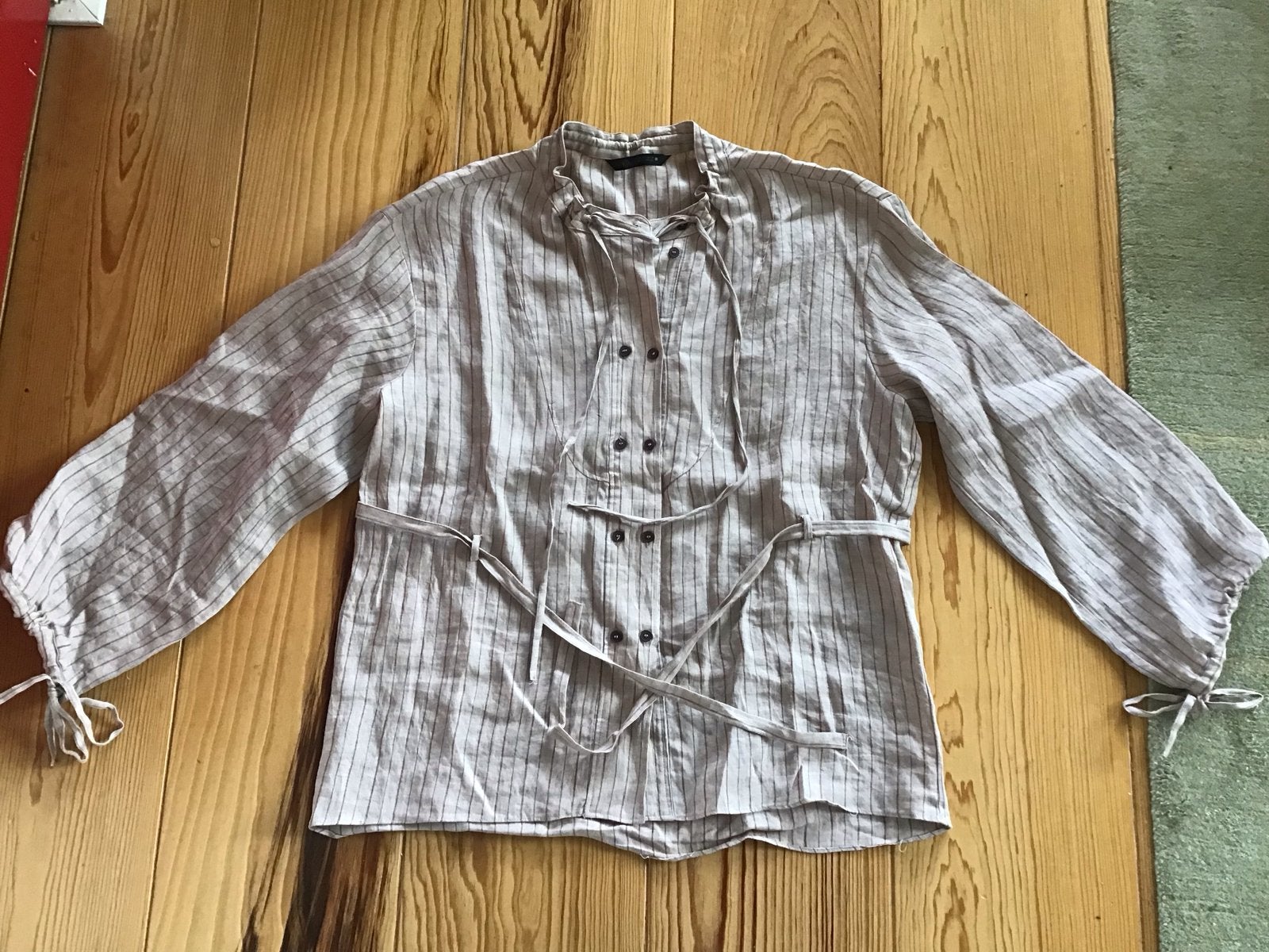 Zara gestreepte linnen blouse maat L - bruintinten, Ophalen of Verzenden, Zo goed als nieuw, Maat 42/44 (L), Beige