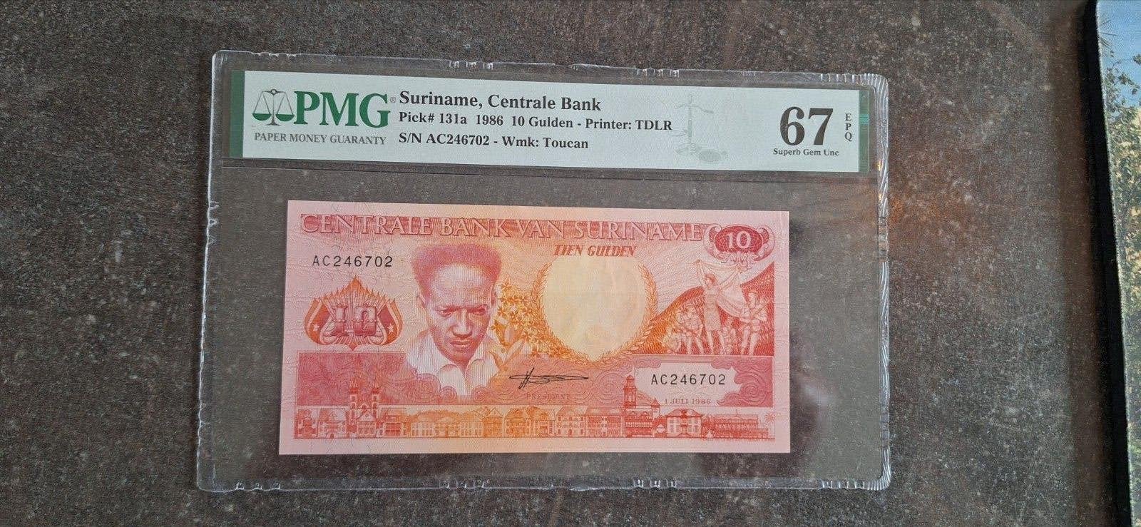 Suriname 10 gulden 1986 9 PMG  67, Ophalen of Verzenden, Zuid-Amerika