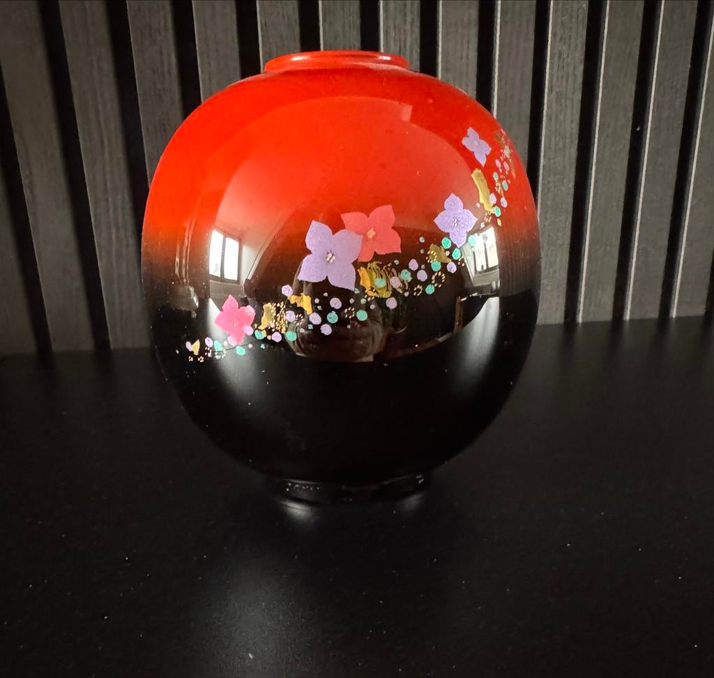 Japanse Wajima-nuri bloemenvaas met doos, Ophalen of Verzenden