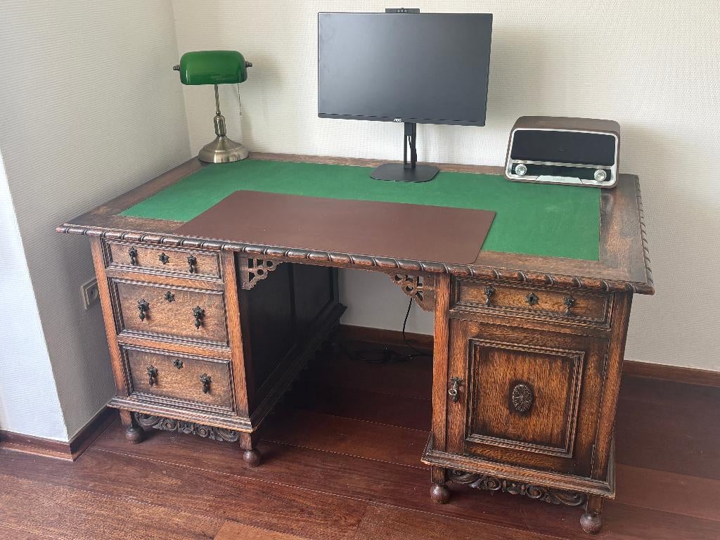 vintage klassiek houten engels buro chesterfield, Antiek en Kunst, Ophalen