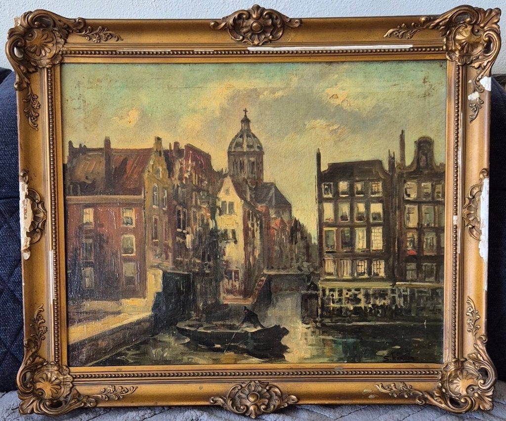 Simon Kramer (1940 – 2015) Het Kolkje Amsterdam., Antiek en Kunst, Kunst | Schilderijen | Klassiek, Doek, Ophalen of Verzenden
