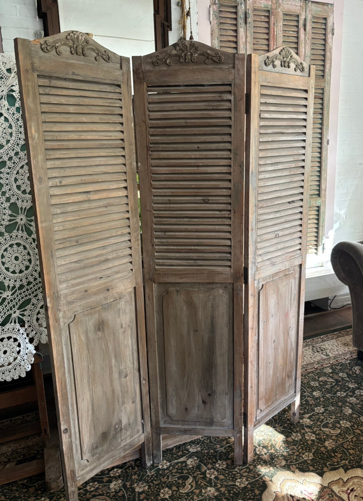 Sfeervol zwaar houten kamerscherm / roomdivider, Ophalen, Zo goed als nieuw