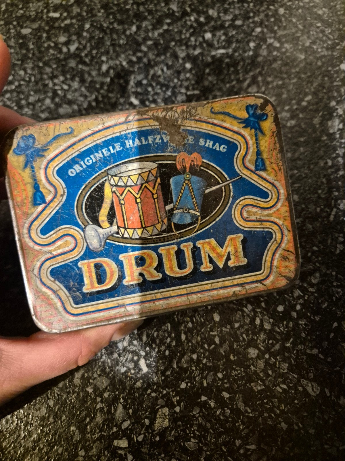 oud drum shag blik., Ophalen, Gebruikt, Verpakking