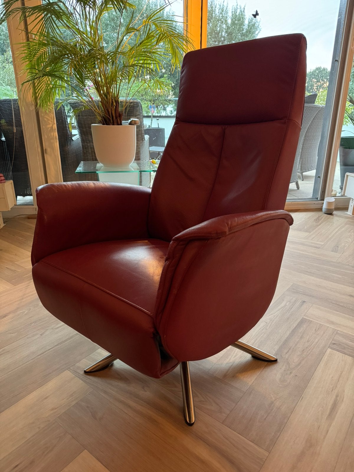 Als nieuw 2 x relax stoel fauteauils leer verstelbaar rood, Huis en Inrichting, Ophalen, Zo goed als nieuw, 50 tot 75 cm, Leer
